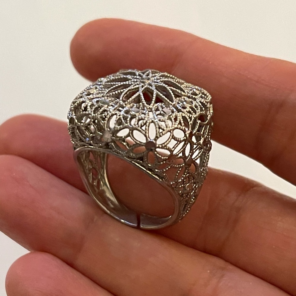 Italian Designer Solid Sterling Silver Floral Mes… - image 1